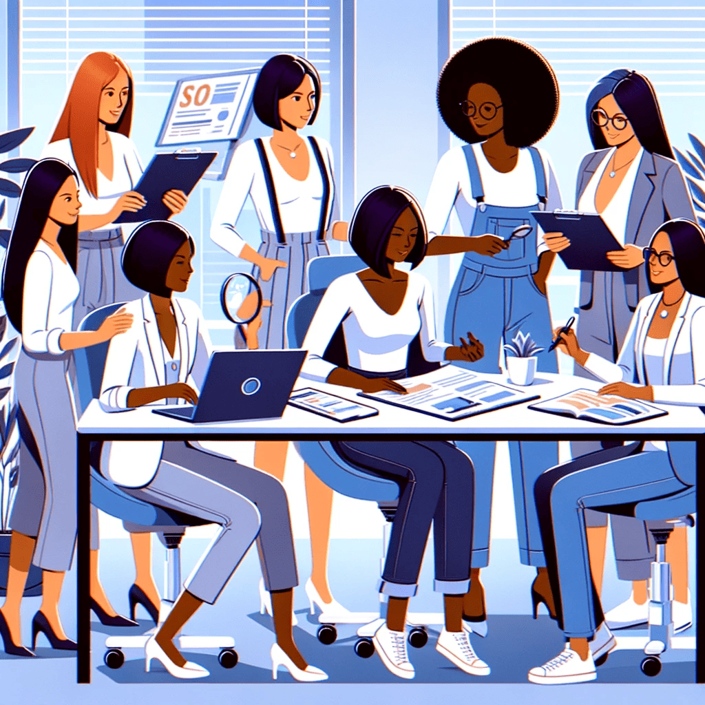 diverse-group-of-women-entrepreneurs-working-together-on-on-page-SEO